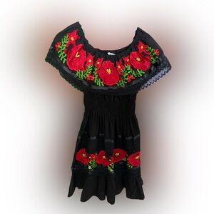 Embroidered Dress Black & Red